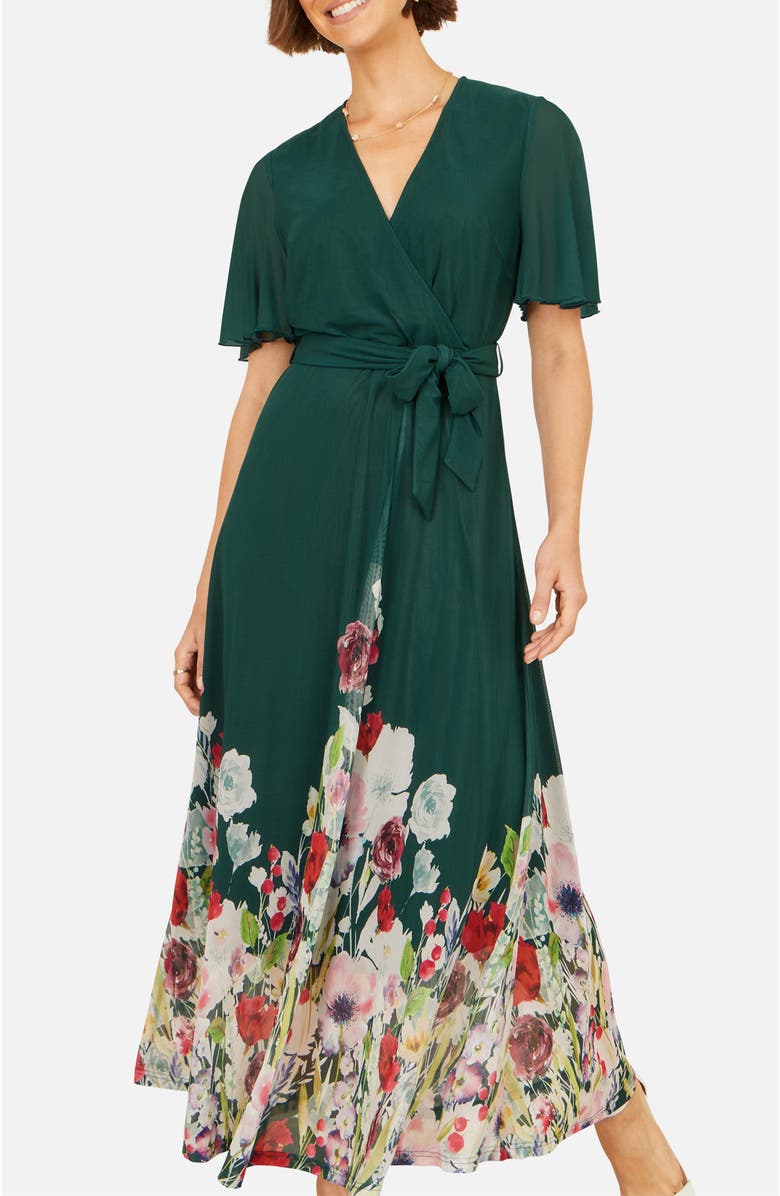 Yumi Mesh Wrap Midi Dress, Alternate, color, Green