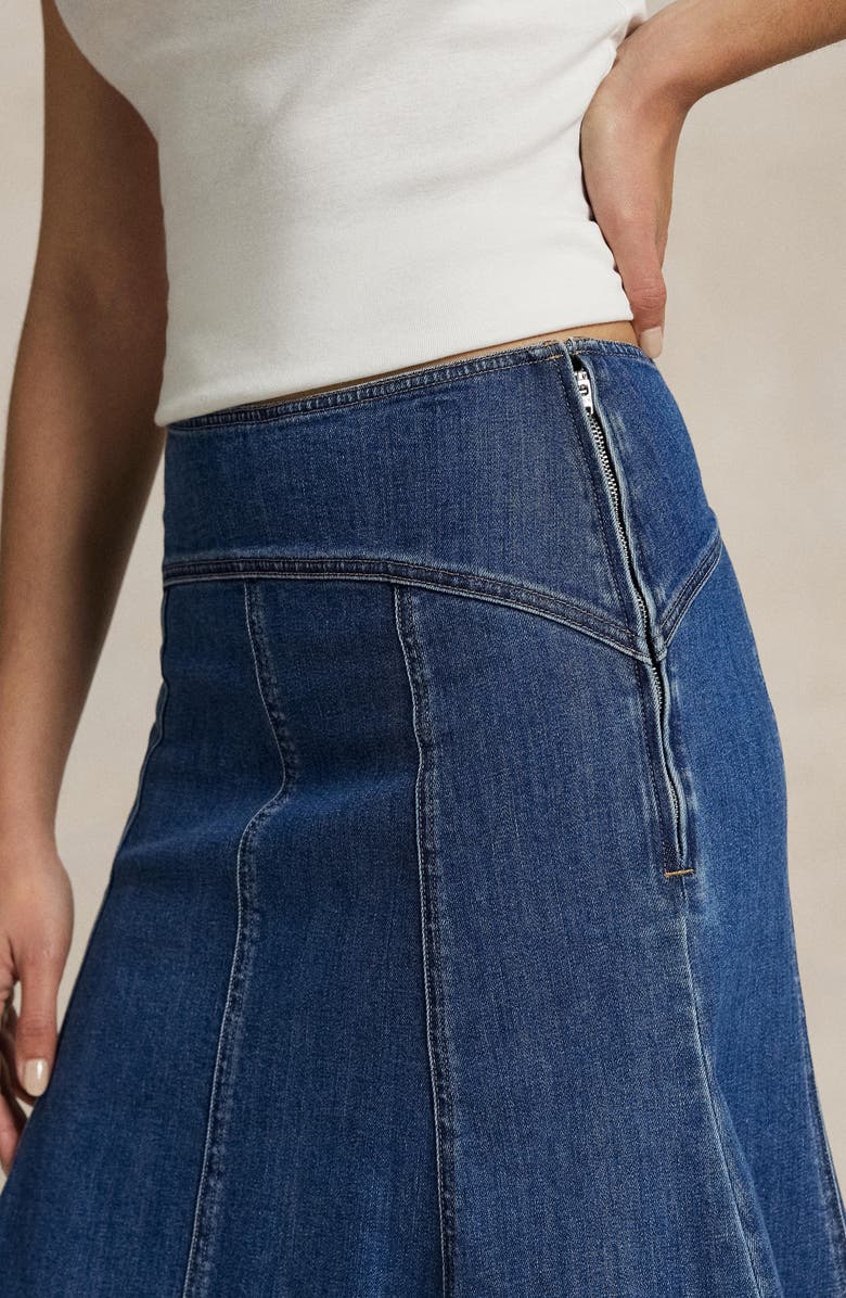 Denim Paneled A-Line Skirt