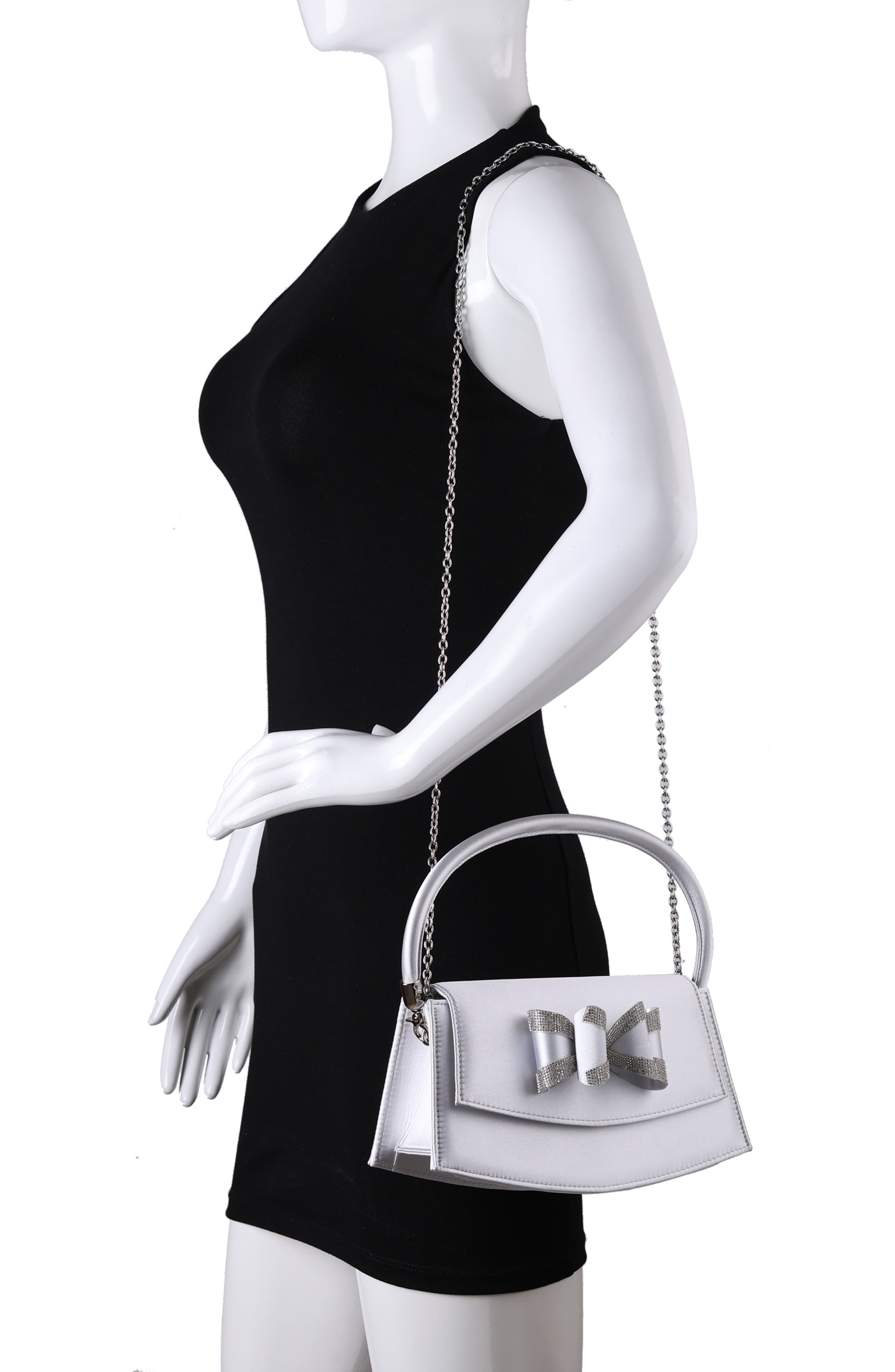 Fantasy Bow Satin Clutch, Alternate, color, SILVER