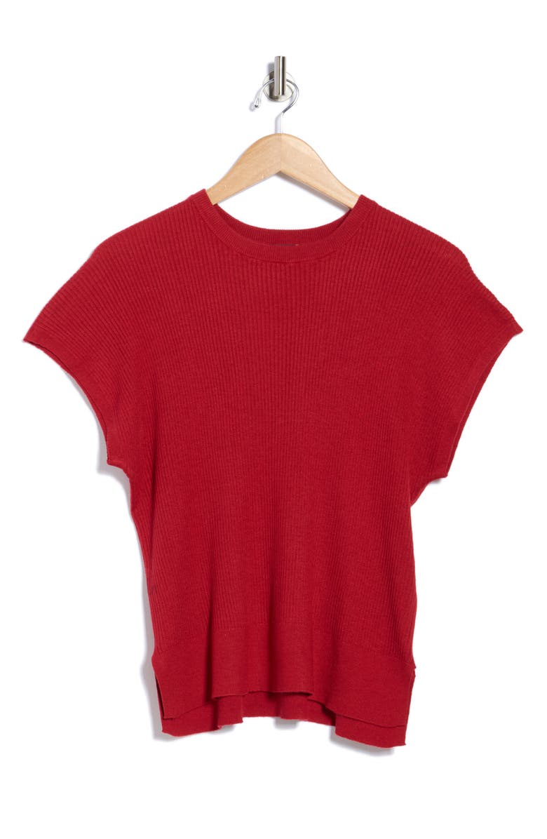 Splendid Ribbed Short Sleeve Sweater, Alternate, color, Emboldened Red