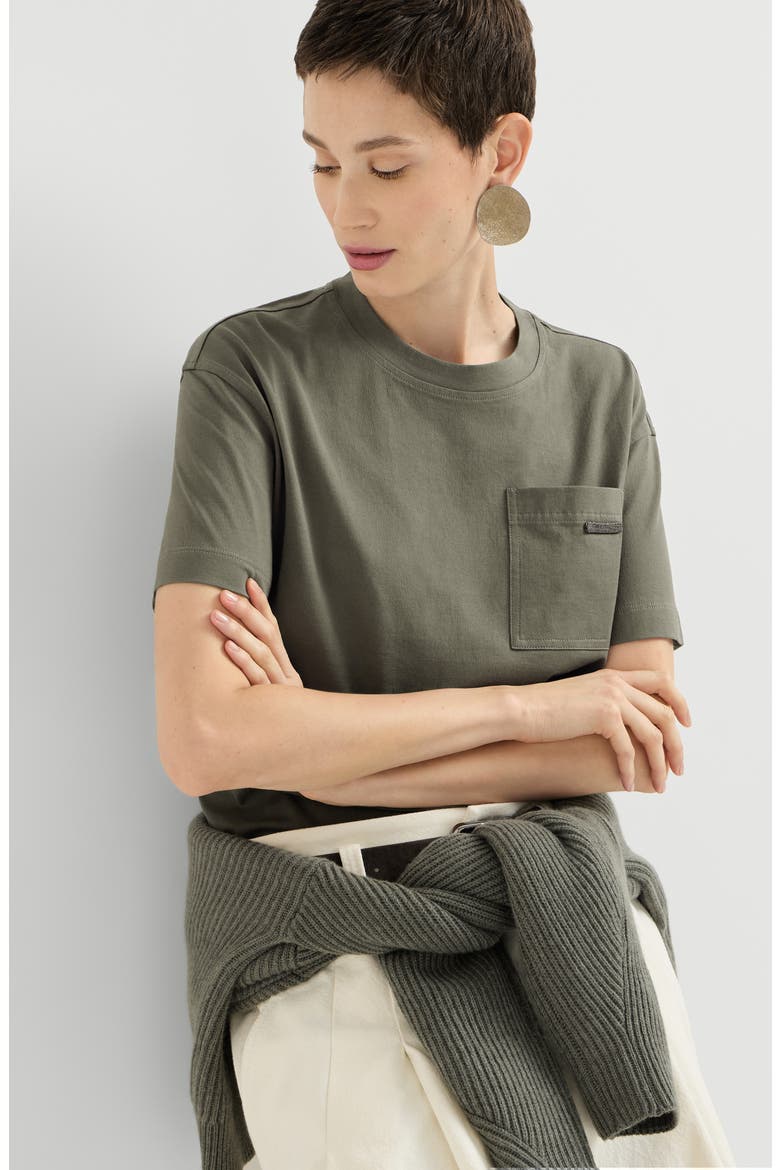 Cotton jersey T-shirt with shiny tab, Alternate, color, Origano