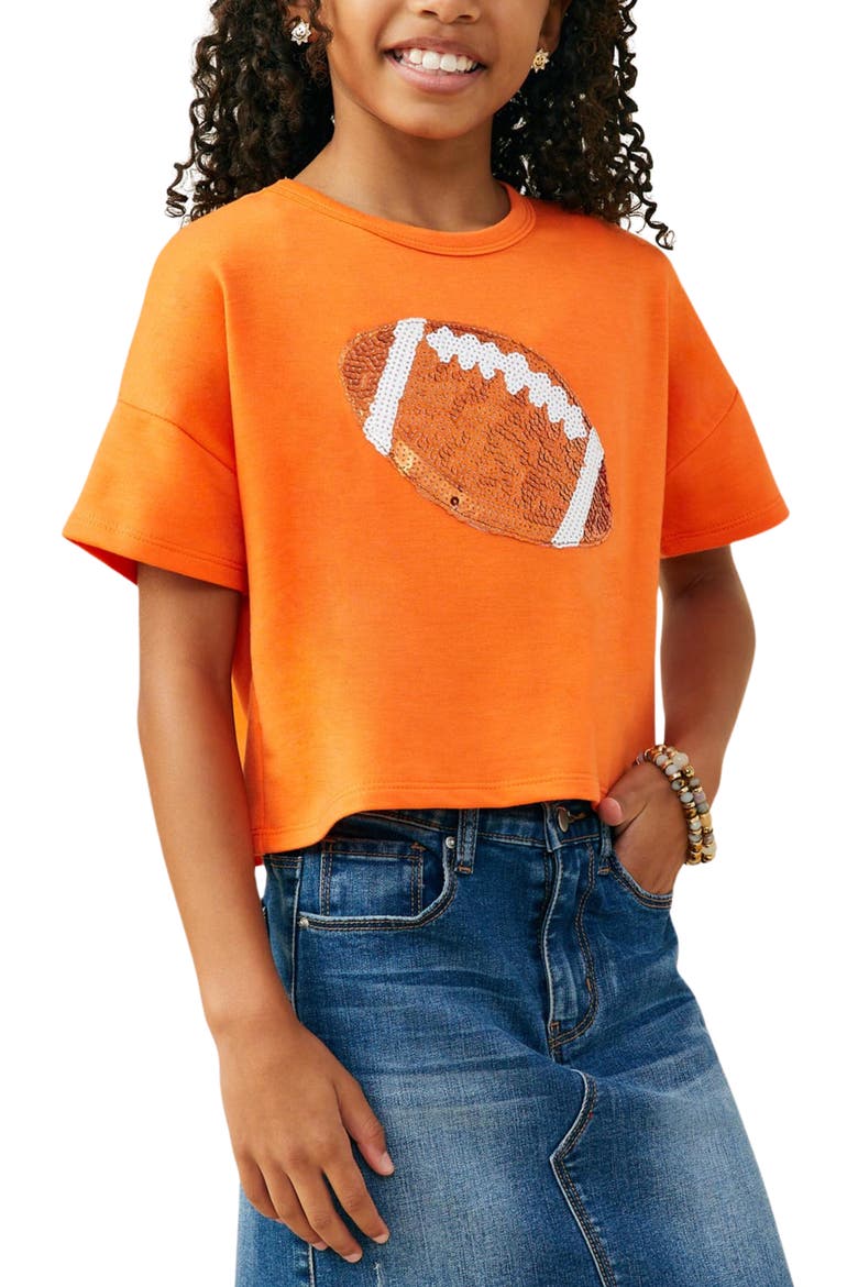 Kids' Gameday Football Sequin Graphic Tee, Main, color, ORANGE