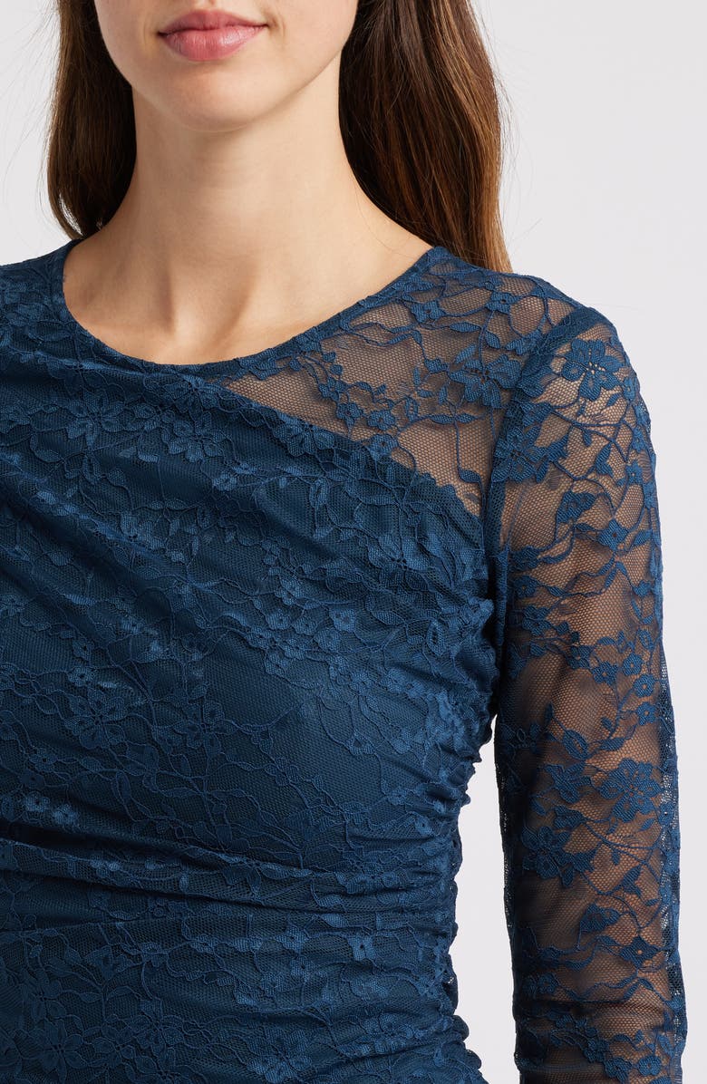 Vince Camuto Long Sleeve Lace Body-Con Dress, Alternate, color, Peacock