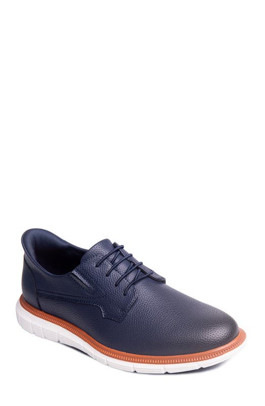 Marc Joseph New York Cloud Street Hands Free Technology Leather Plain Toe Casual Oxford, Main, color, Navy  Grainy Leather