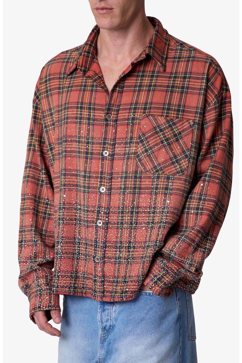 Rhinestone Flannel Button-Up Shirt, Alternate, color, RED