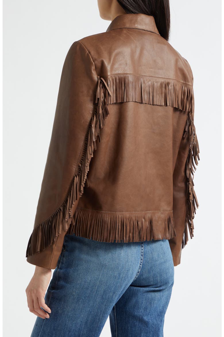 Lazare Fringe Detail Leather Jacket, Alternate, color, DARK BROWN