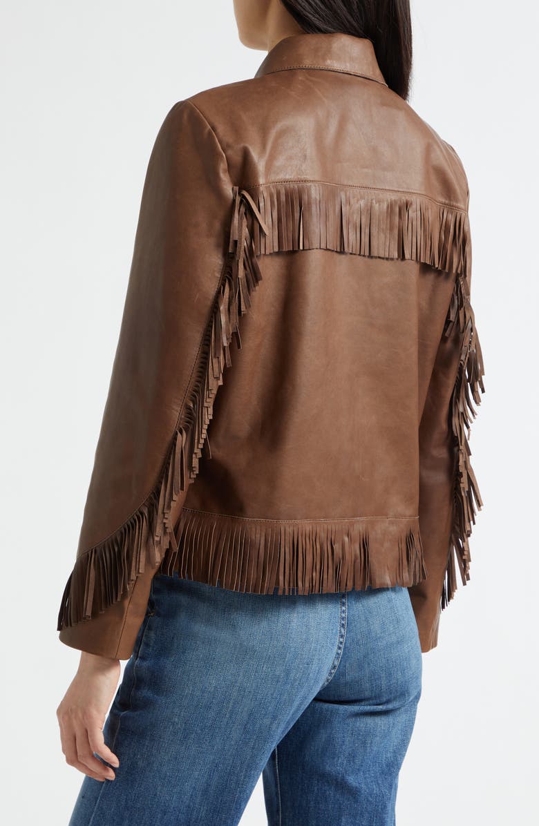 Nili Lotan Lazare Fringe Detail Leather Jacket, Alternate, color, Dark Brown