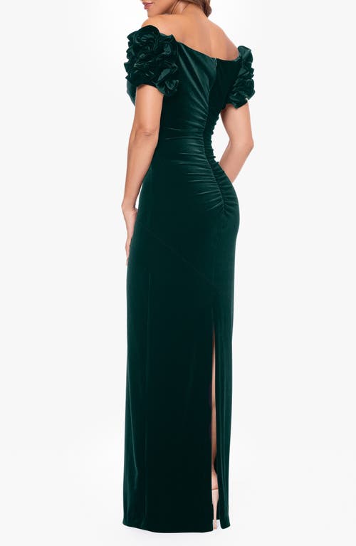 Xscape Evenings Ruched Off The Shoulder Gown In Green