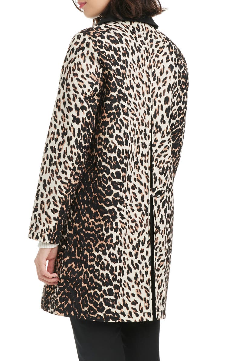 Kate Spade New York water resistant leopard print a-line raincoat, Alternate, color, Downtown Leopard