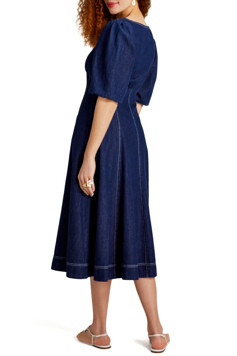cotton denim snap front dress, Alternate, color, INDIGO