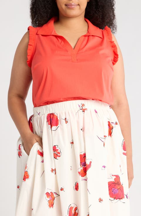 Ruffle Cotton Blend Poplin Tank (Plus)
