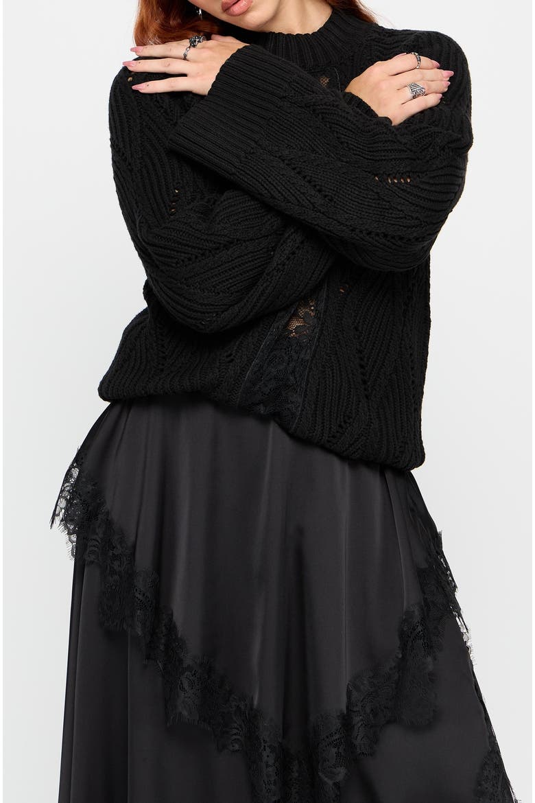 Melrose Lace Cable Knit Sweater, Alternate, color, Black