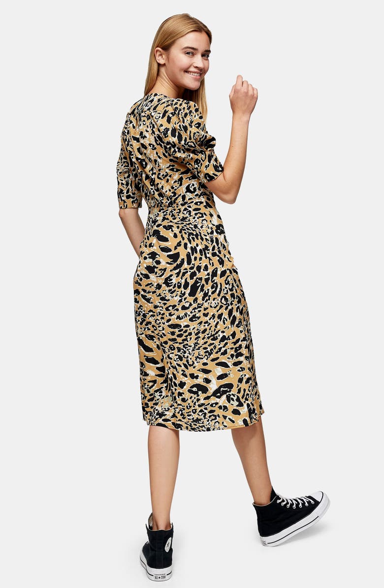 Topshop Leopard Print Mock Wrap Midi Dress, Alternate, color, 