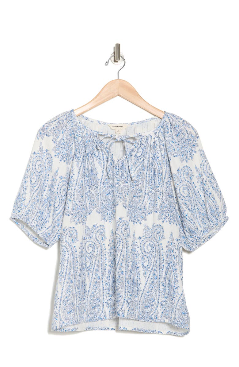 Lucky Brand Puff Sleeve Cotton Top, Alternate, color, Cream Combo