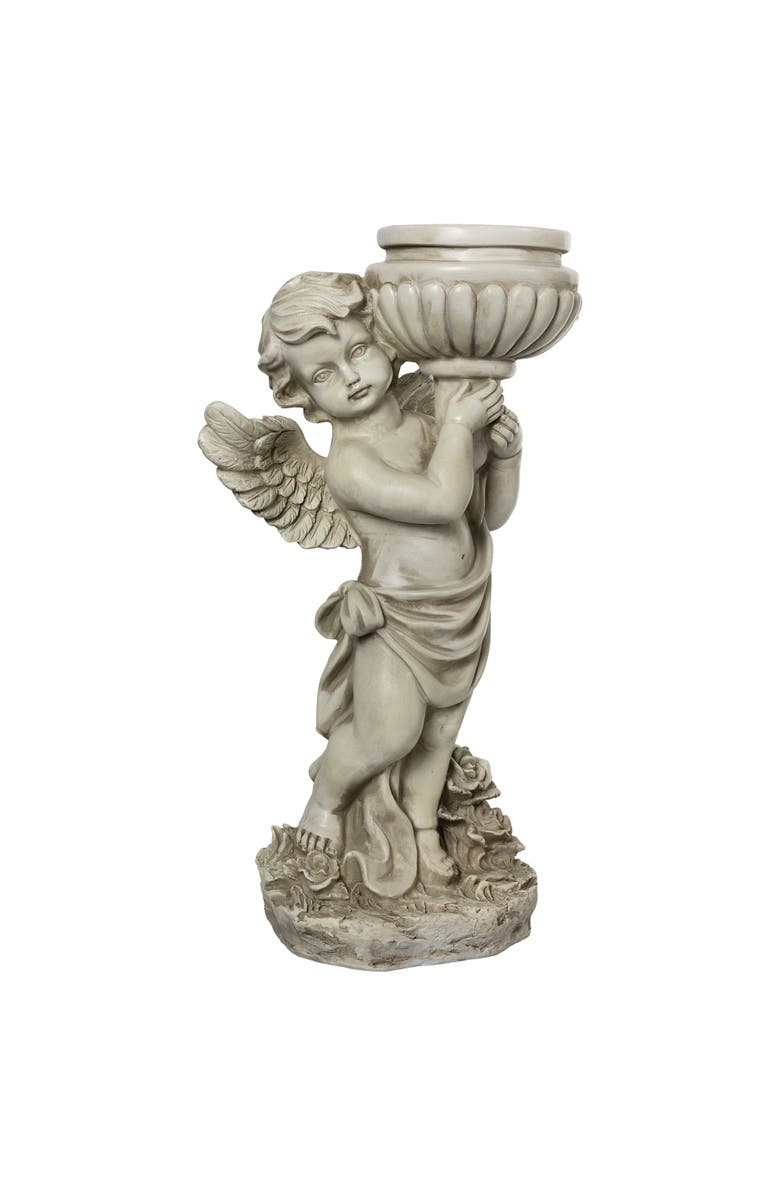 Northlight 17.5" Cherub Angel Bird Bath Outdoor Garden Statue, Main, color, Gray