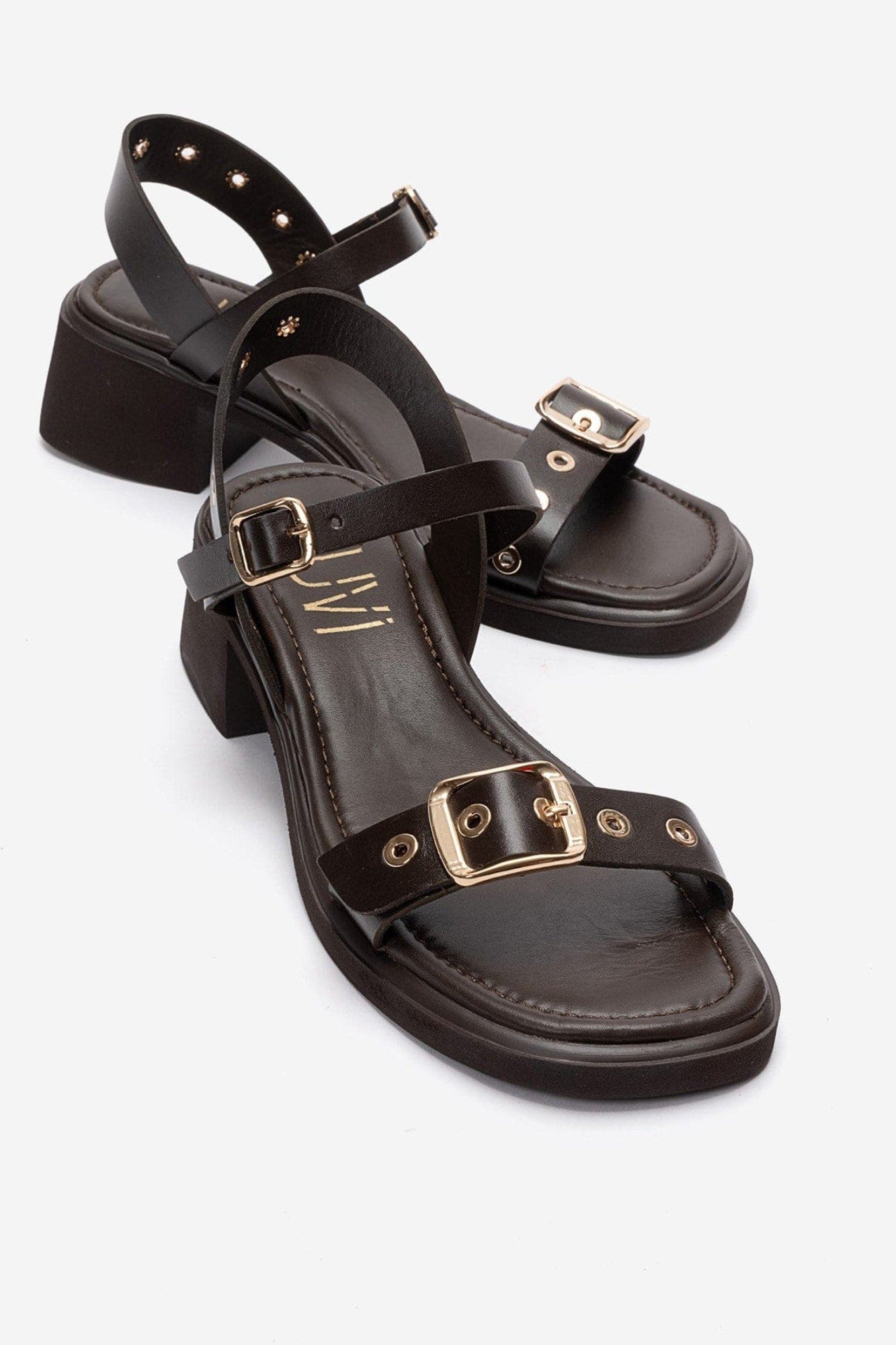 Rabel Leather Block Heel Sandal, Main, color, Brown