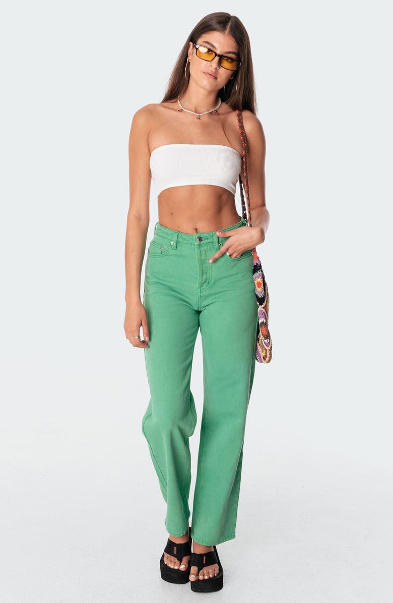EDIKTED Willa High Waist Wide Leg Jeans, Alternate, color, Green