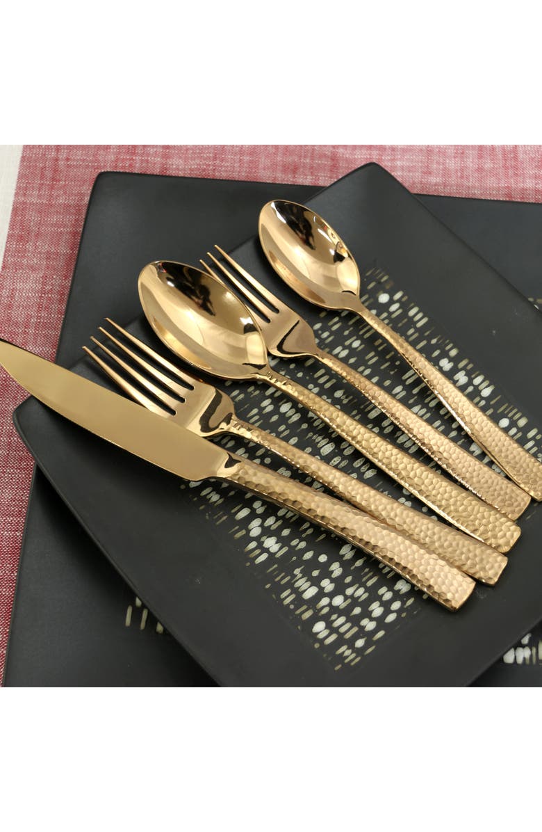 Gibson Elite Stonehenge 20 Piece Flatware Set Gold, Alternate, color, Metallic Gold