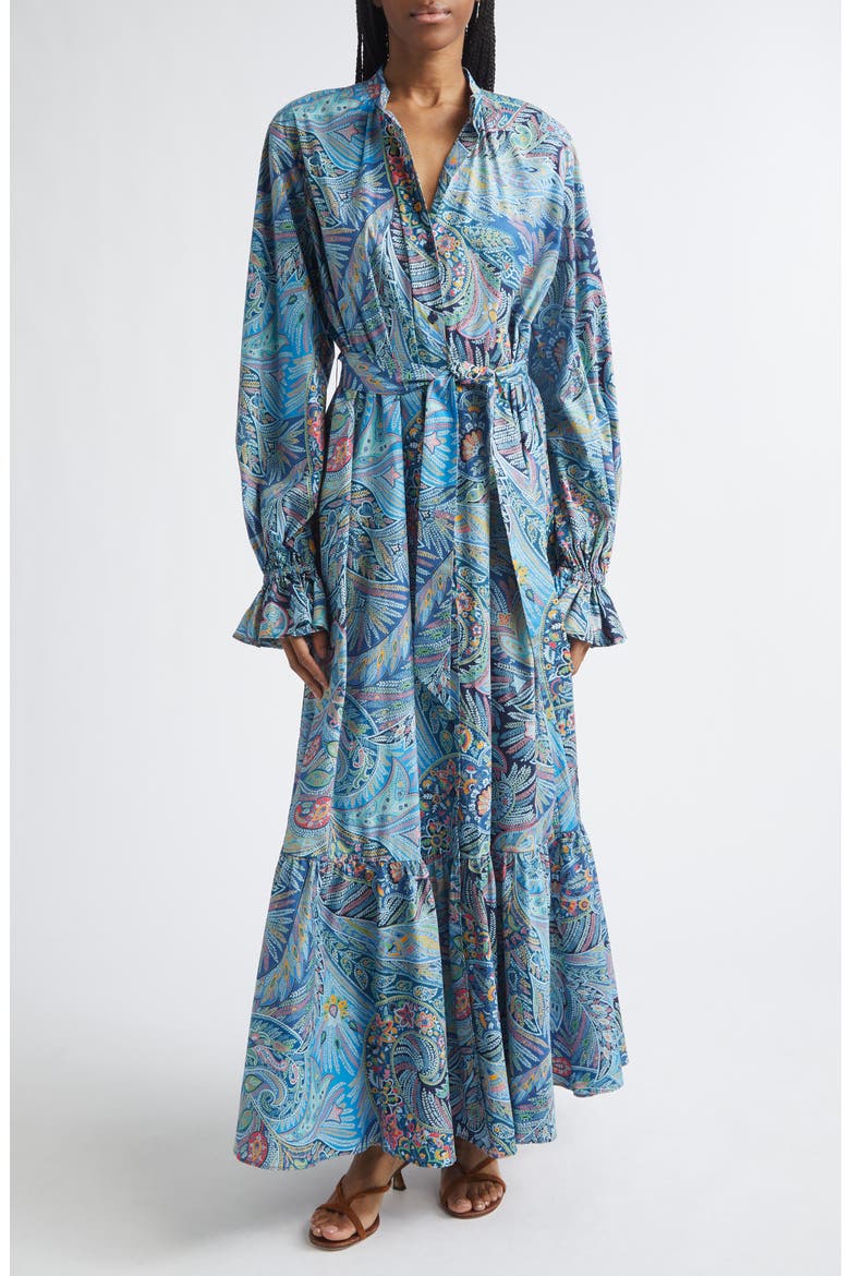 Paisley Long Sleeve Maxi Dress, Main, color, PRINT ON BLUE BASE