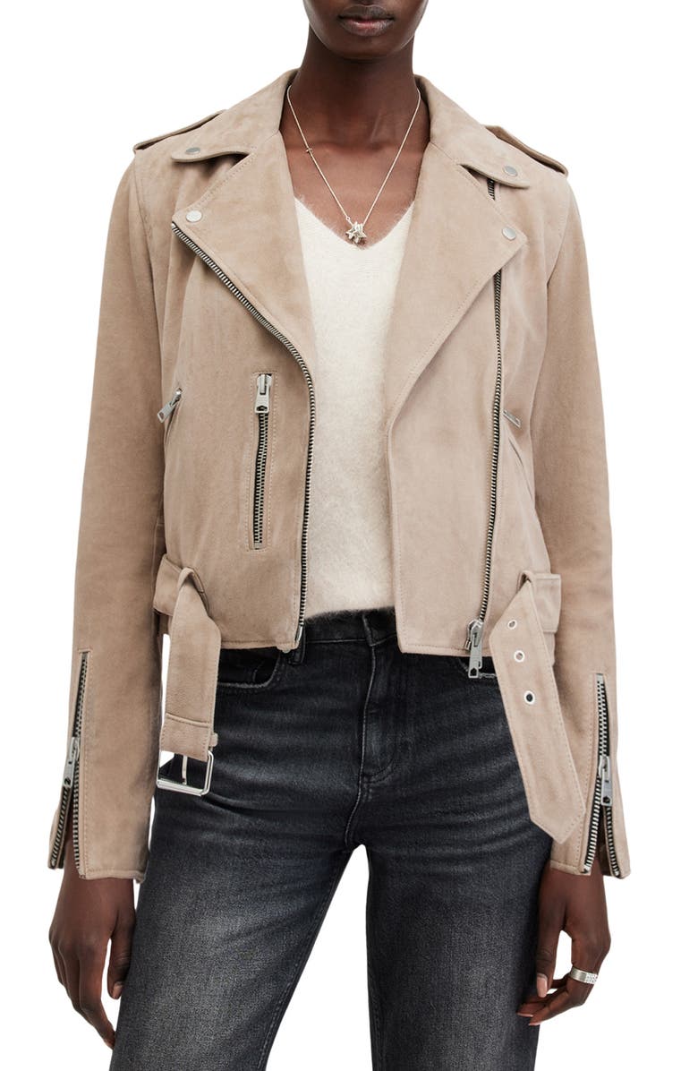 AllSaints Suede Moto Jacket, Main, color, 