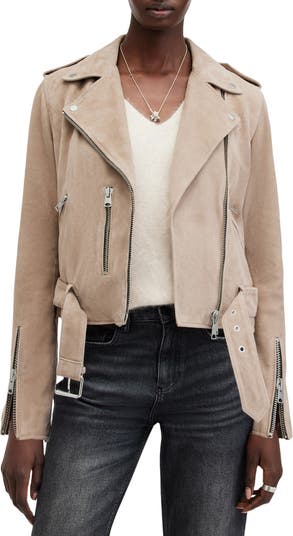 AllSaints Suede good Leather Cole Biker Jacket Rose Pink