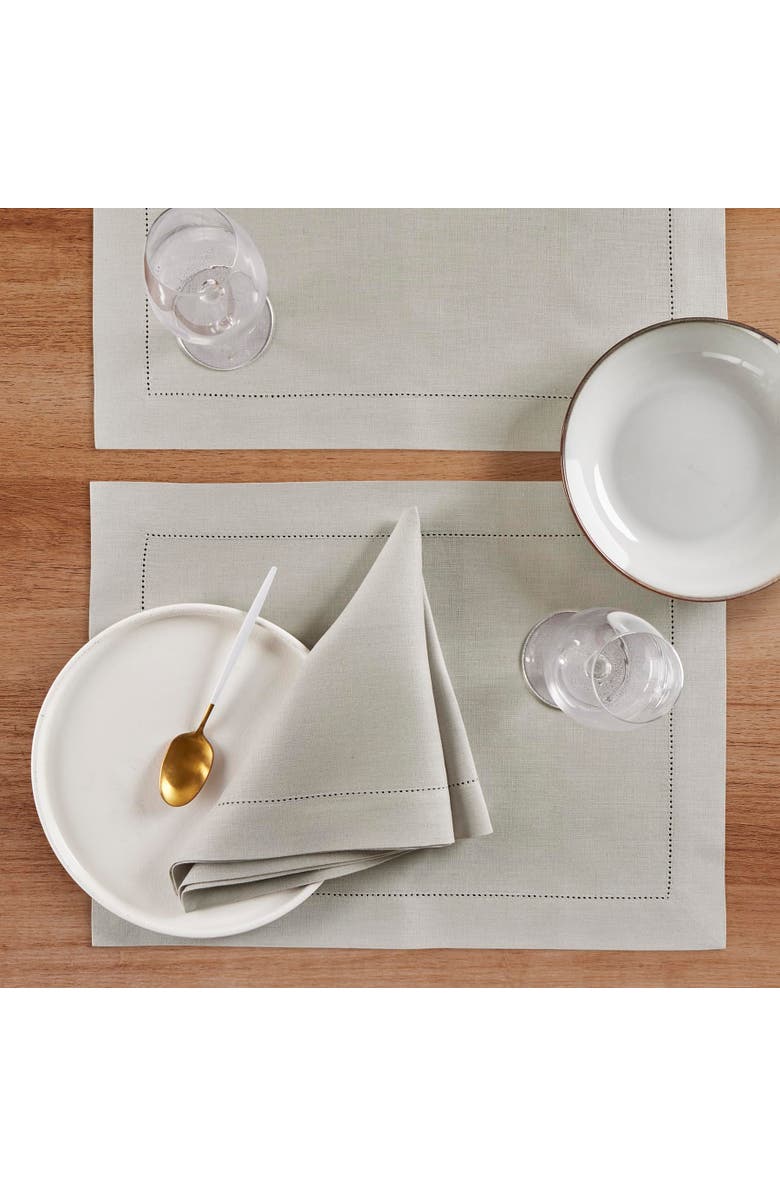 Solino Home Linen Dinner Napkins - Medium Weight Hemstitch, 20" x 20" Inch, Alternate, color, Light Grey