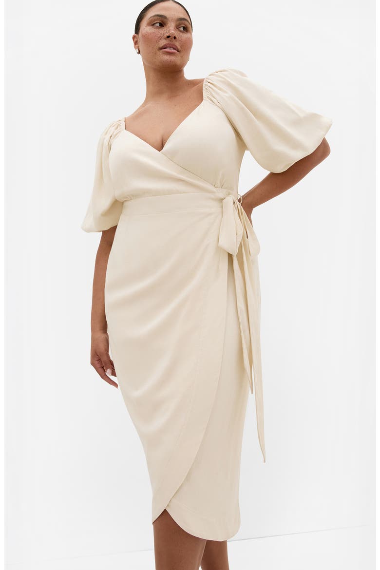 Claudine Faux Wrap Midi Dress, Alternate, color, CREAM