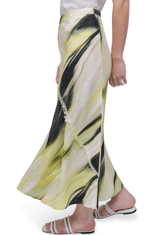 Dkny Print Fray Linen Maxi Skirt In Linen Mult