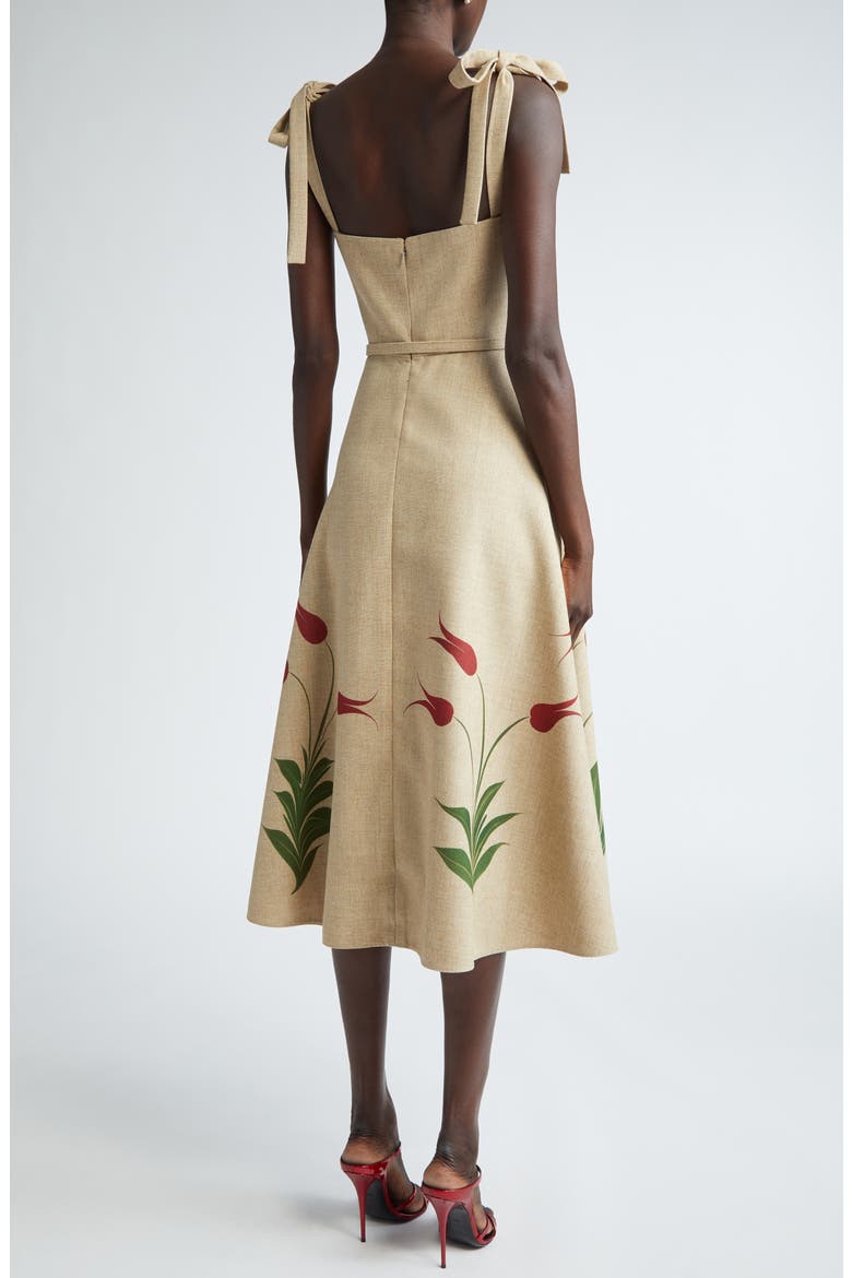 Marbled Tulip Print Belted Midi Sundress, Alternate, color, LINEN/ RED