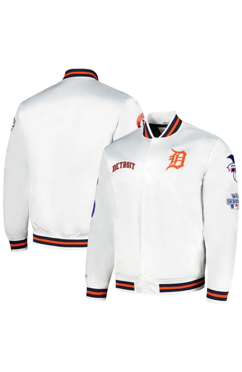 Mitchell & Ness Men's Mitchell & Ness White Detroit Tigers City Collection Satin Full-Snap Varsity Jacket, Main, color, 