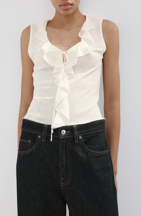 Ruffle Detail V-Neck Top