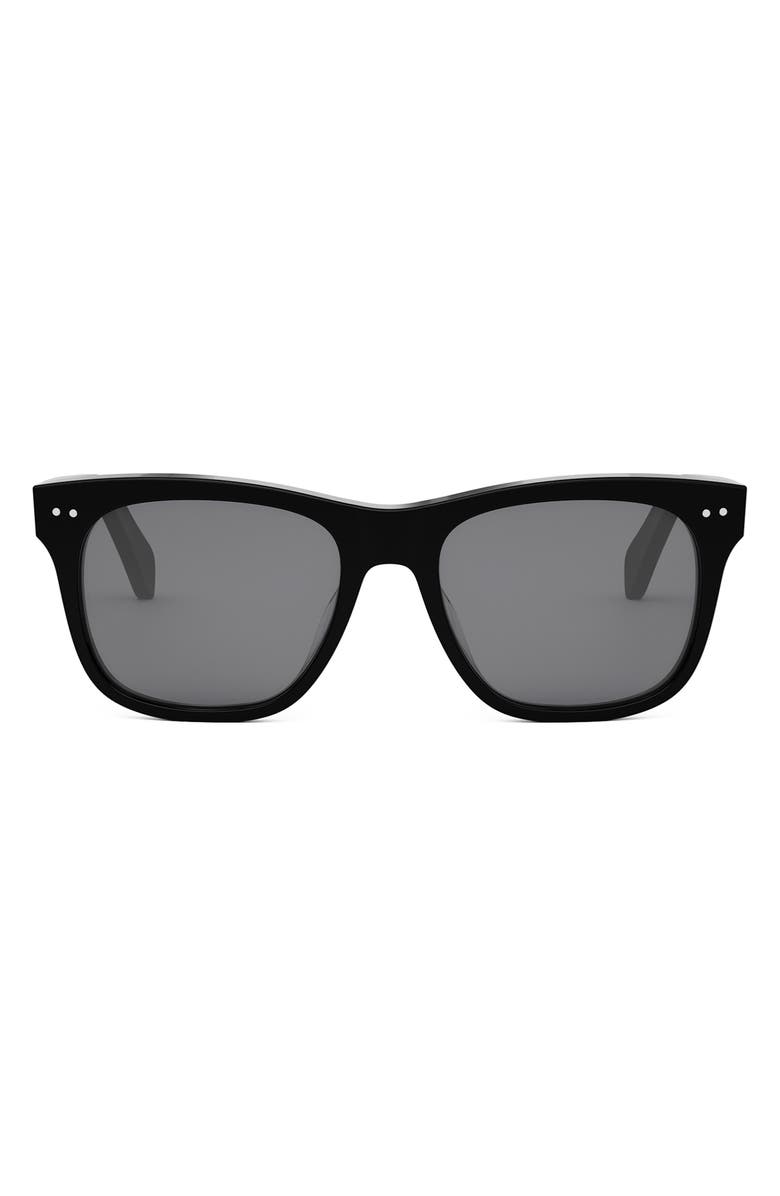 CELINE Triomphe 54mm Square Sunglasses, Main, color, Shiny Black / Smoke