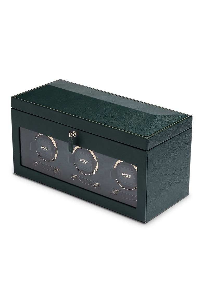 British Racing Triple Watch Winder with Storage, Main, color, GREEN