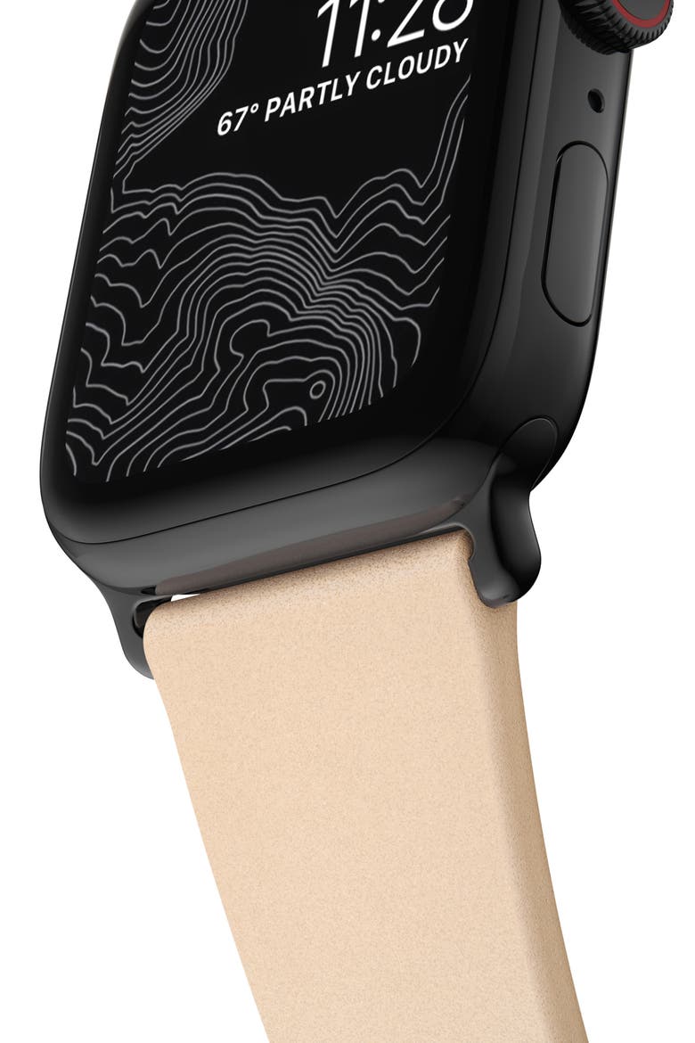 Modern Slim Leather 22mm Apple Watch® Watchband, Alternate, color, TAN/BLACK