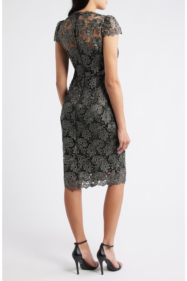 Metallic Floral Lace Sheath Dress, Alternate, color, BLACK GOLD