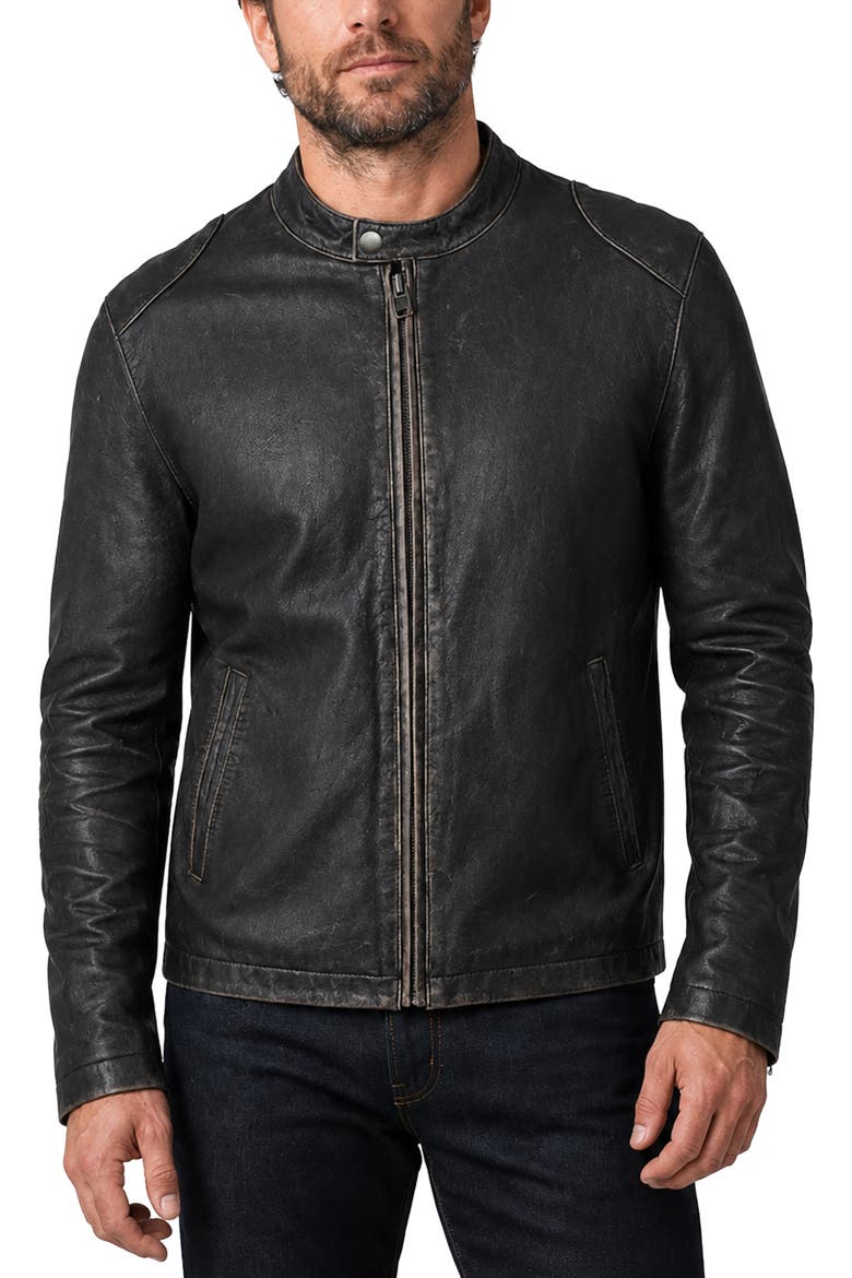 Leather Moto Jacket, Main, color, BLACK