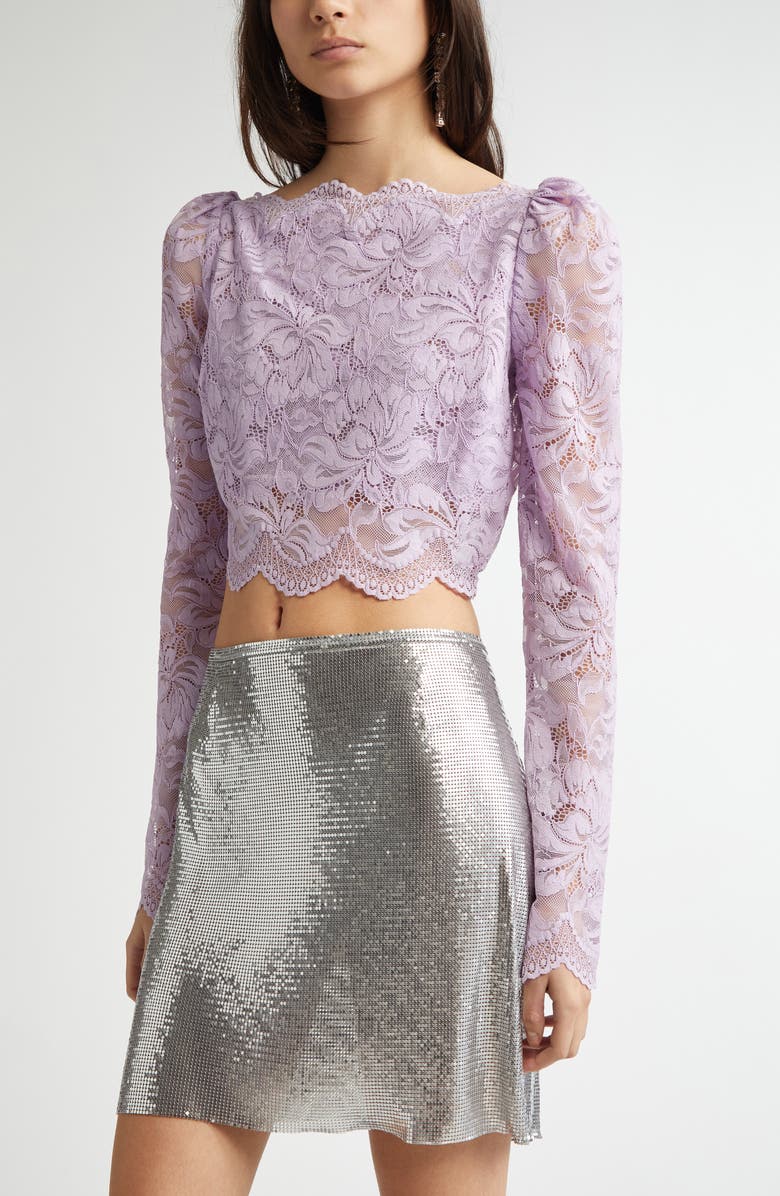 Rabanne Bateau Neck Stretch Lace Crop Top, Alternate, color,