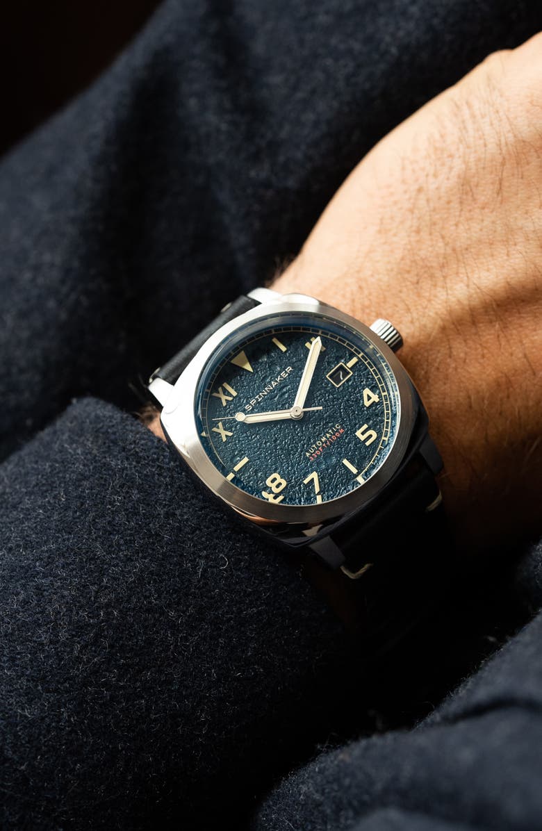 SPINNAKER Hull California Automatic Leather Strap Watch, 42mm, Alternate, color,