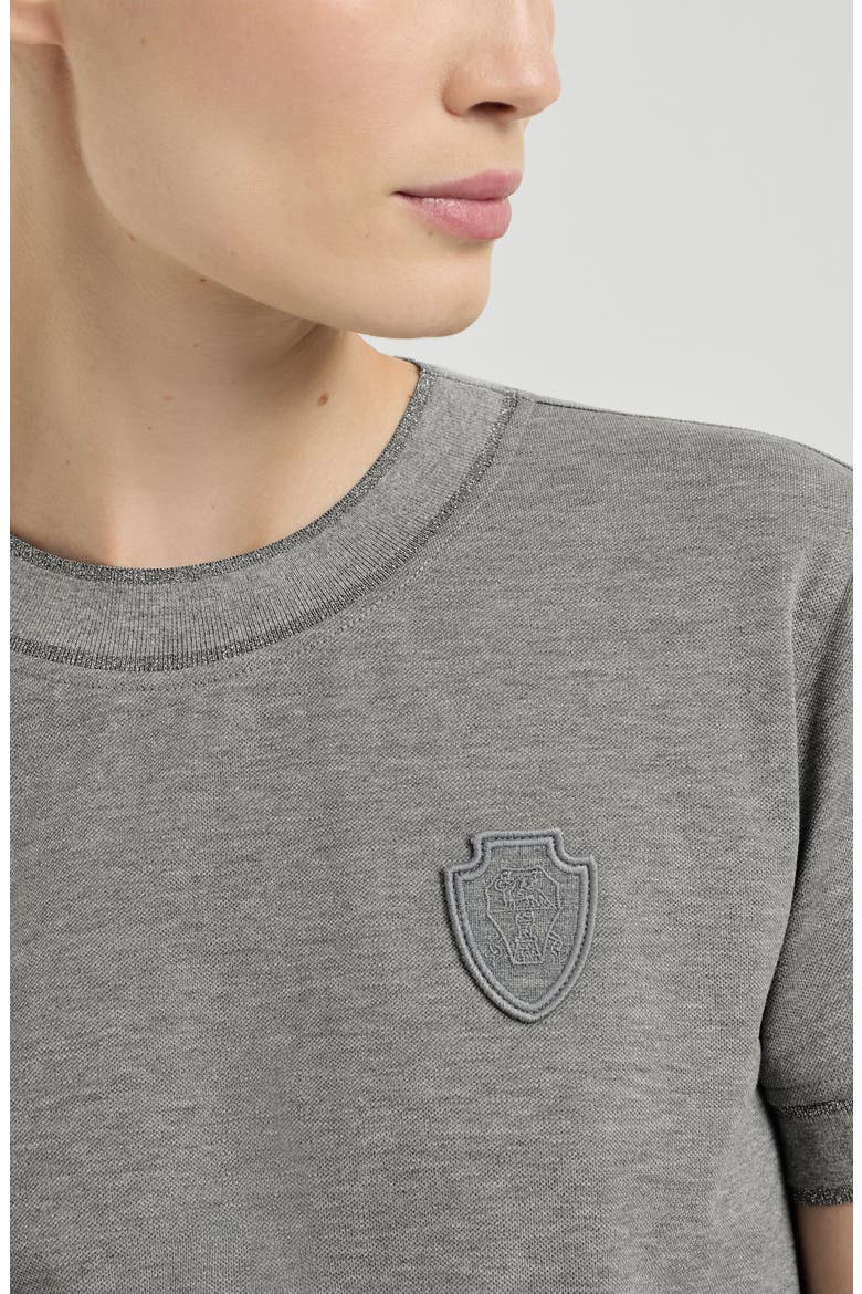 Stretch cotton piqué t-shirt with sparkling cotton knit inserts and logo, Alternate, color, Dark Grey