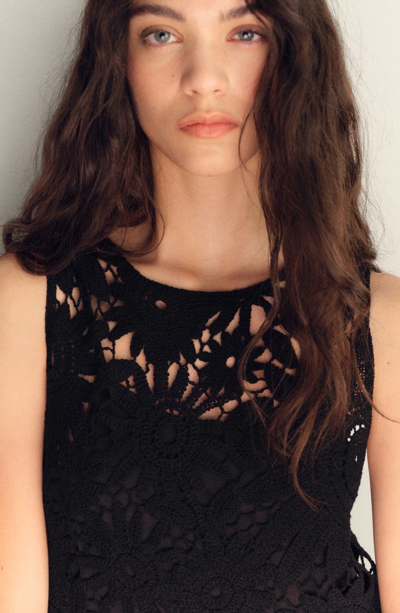 MANGO Cotton Blend Crochet Minidress, Alternate, color, Black