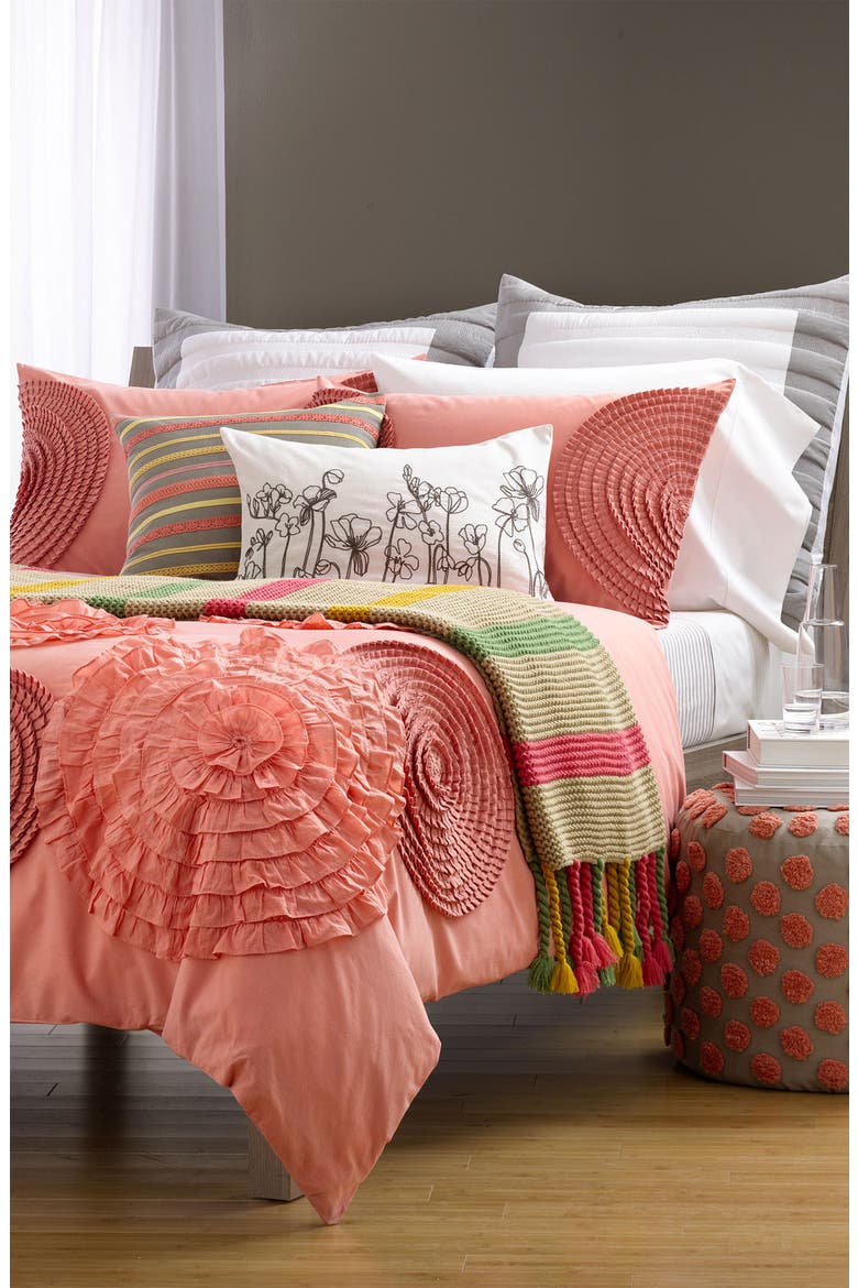 'Tufted Spots' Pouf, Alternate, color, CORAL BISQUE MULTI