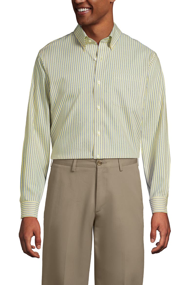 Traditional Fit Solid No Iron Supima Pinpoint Buttondown Collar Dress Shirt, Main, color, Sweet Butter/Blue Stripe