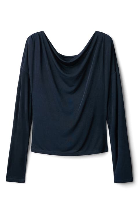 Metallic Drape Neck Long Sleeve Top