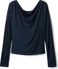 MANGO Metallic Drape Neck Long Sleeve Top
