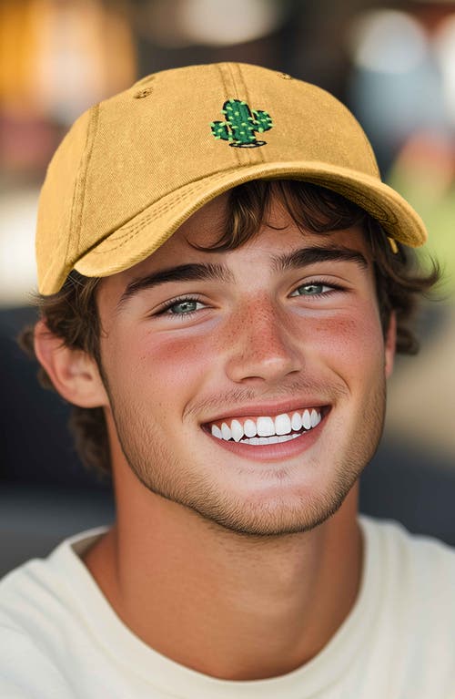 Dalix Cactus Embroidered Low Crown Cap In Washed Gold