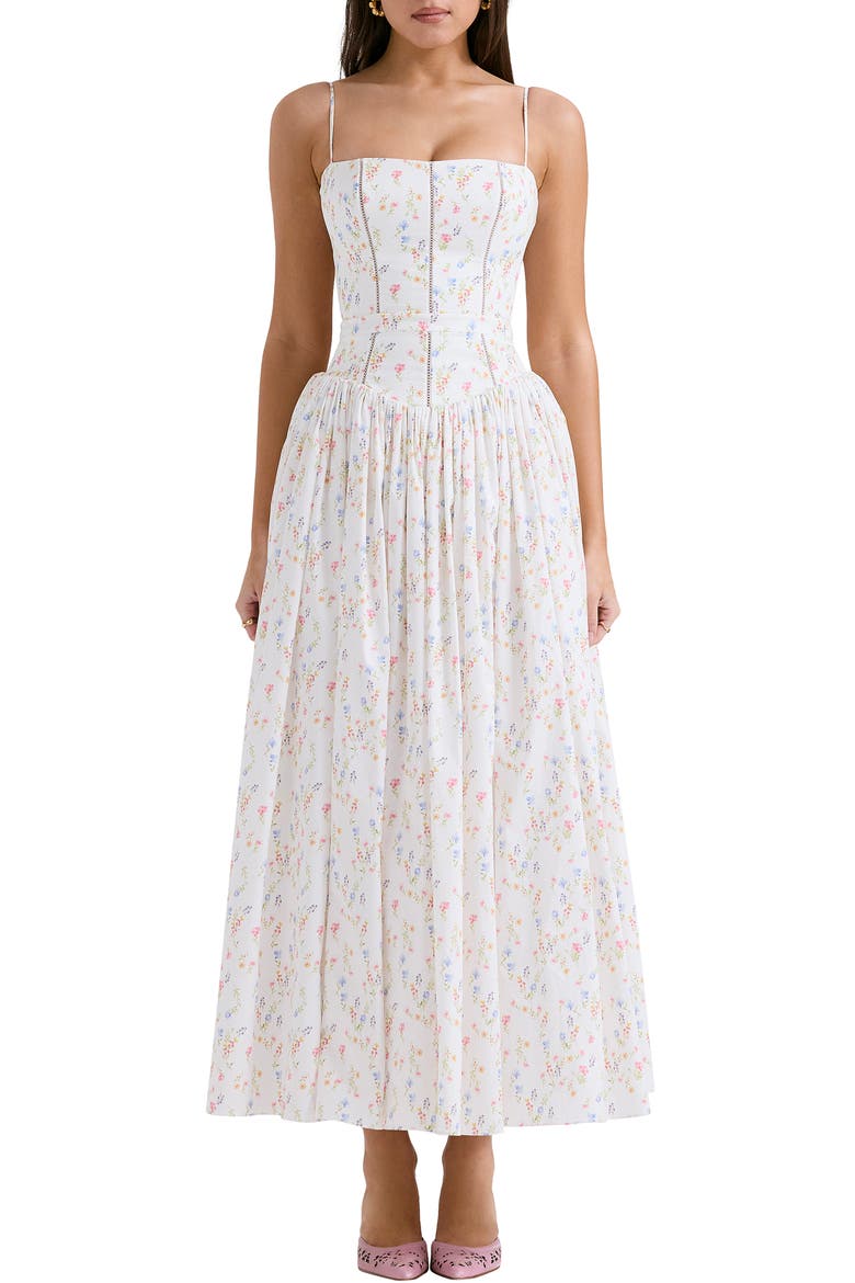 Ysabella Floral Maxi Sundress, Main, color, WHITE FLORAL PRINT