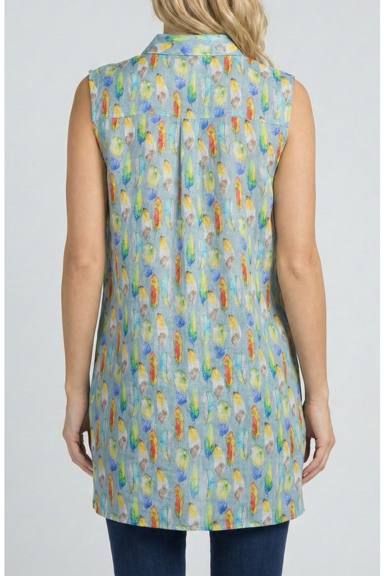 Sleeveless Linen Button-Up Shirt, Alternate, color, GREEN/ BLUE MULTI