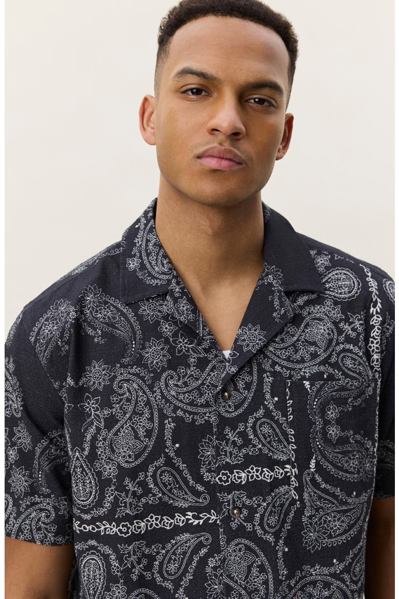 Paisley Print Organic Cotton Camp Shirt, Alternate, color, TAP SHOE BLACK
