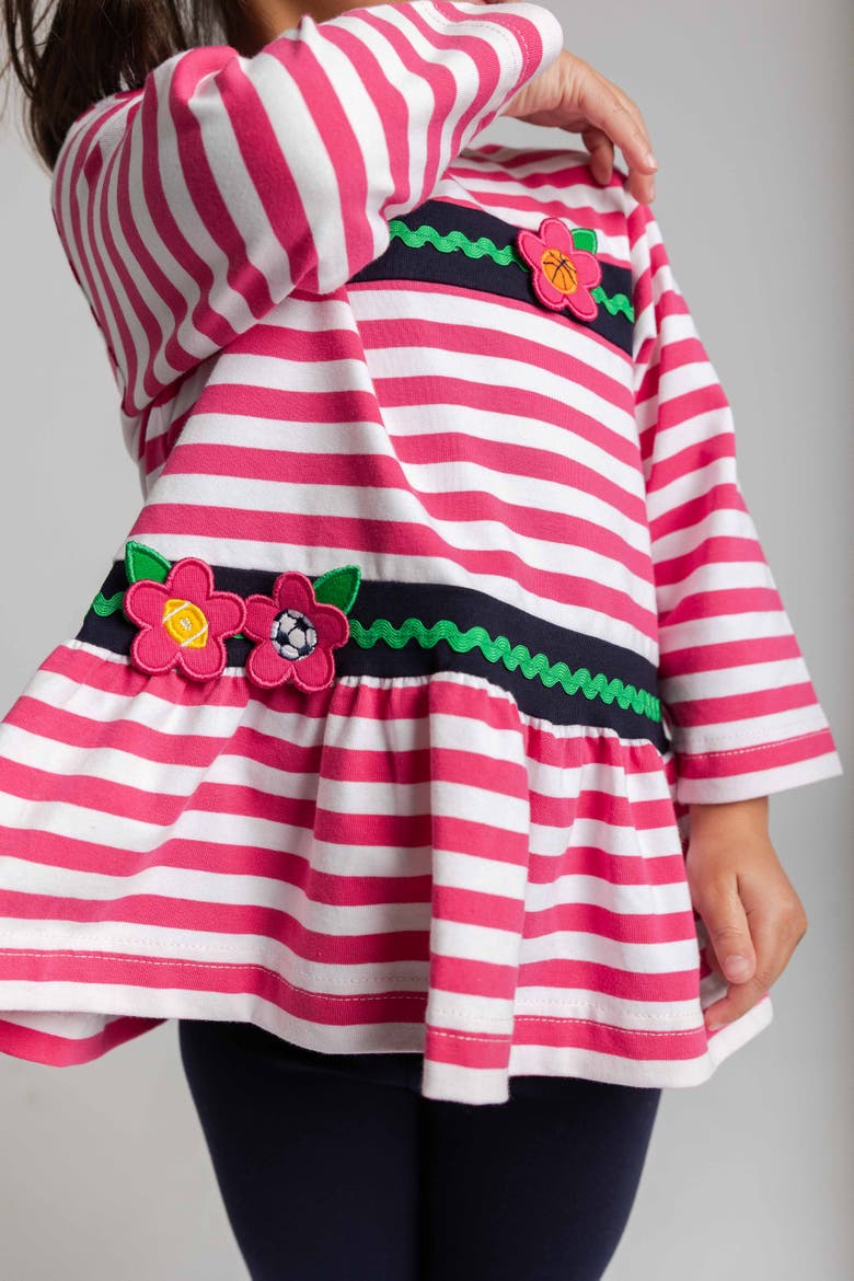 Stripe Knit Tunic With Sport Flowers And Leggings, Alternate, color, Fuchsia/Nvy