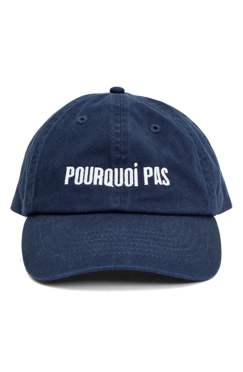 Clare V. Pourquoi Pas Embroidered Cotton Twill Baseball Cap, Main, color, Navy